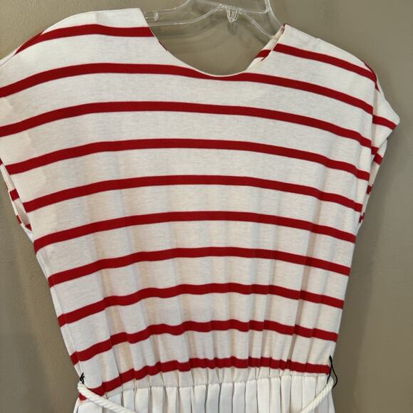 VTG Nautical Dress 10 Red White Candy Stripe Americana Pleated‎ Button Back USA - Picture 6 of 14